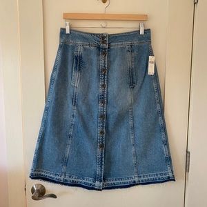 Anthropology Denim Button Front Midi Skirt